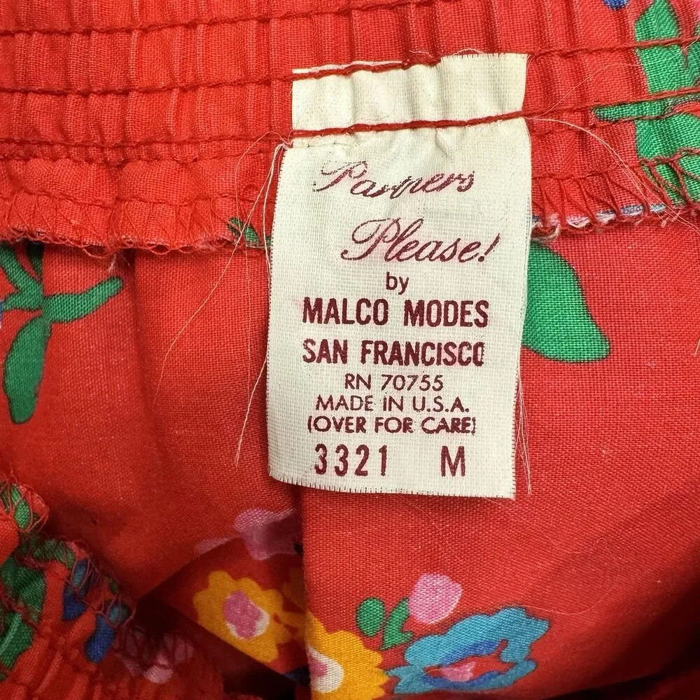 Malco Modes Ruffle Skirt Red Floral Med USA Boho Prairie Cottagecore Festival